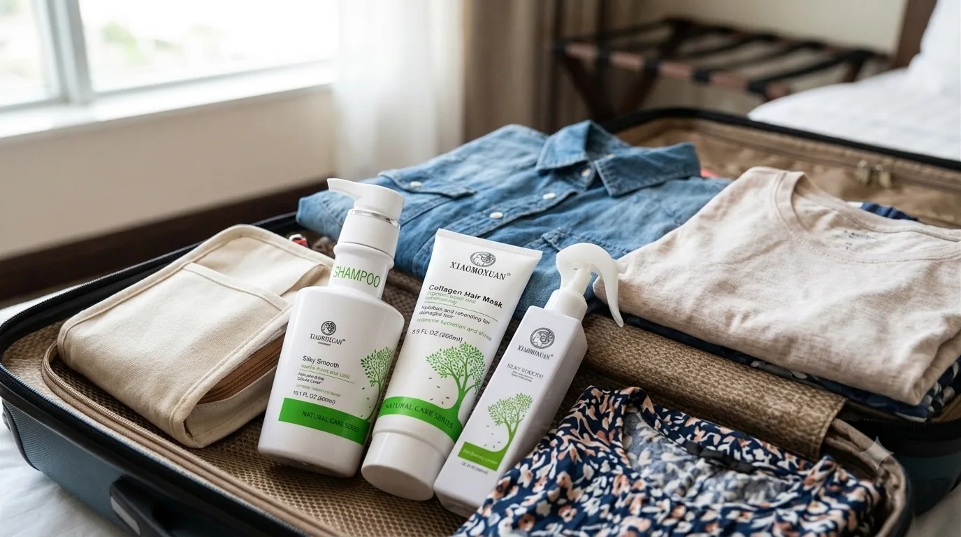 Xiaomoxuan travel set for hair care packed in a suitcase