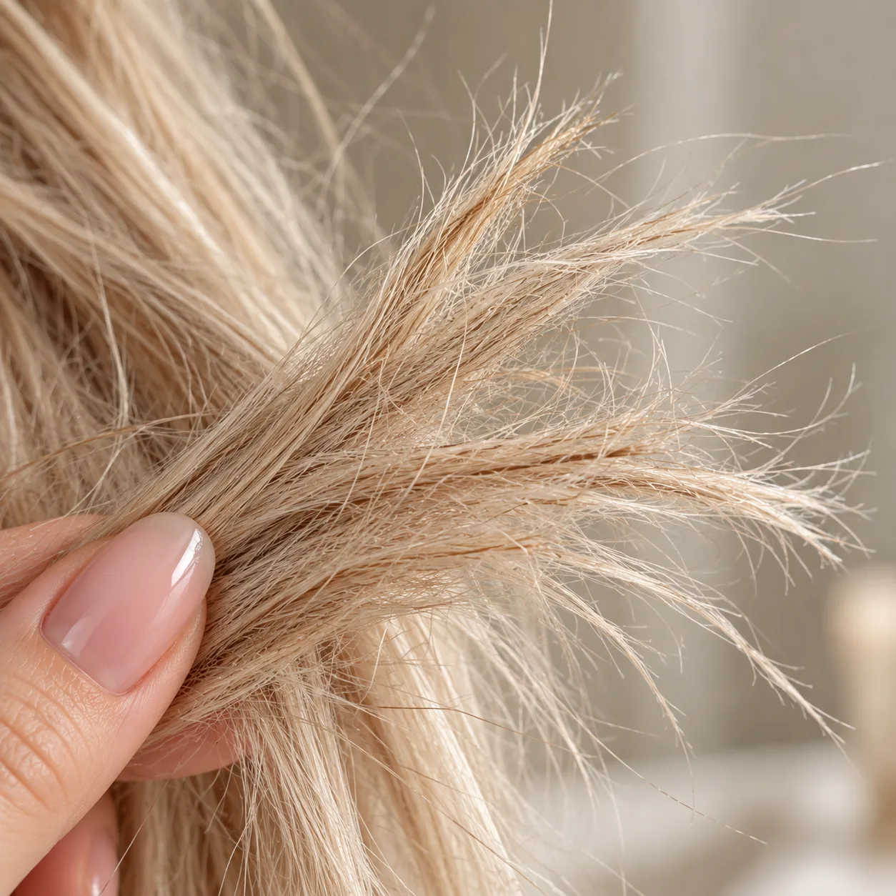 Signs of bleach damage – dry, brittle hair ends